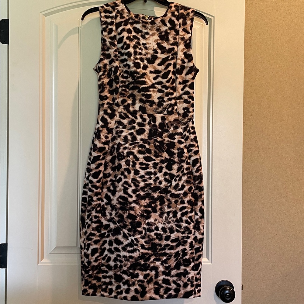 Calvin Klein Animal Print Dress with Gold Zipper